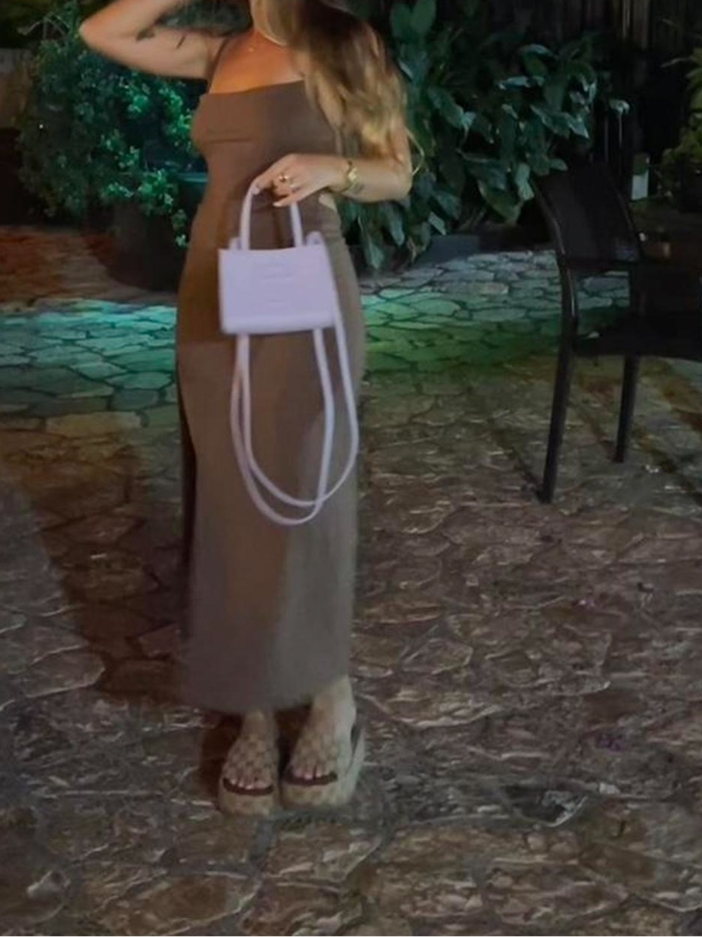 SHEIN Brown Backless Strapless Maxi Dress